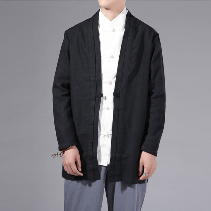 Giacca kimono da uomo a maniche lunghe in cotone e lino, con motivo semplice e aperto sul davanti, motivo Buddha Stones - image 19