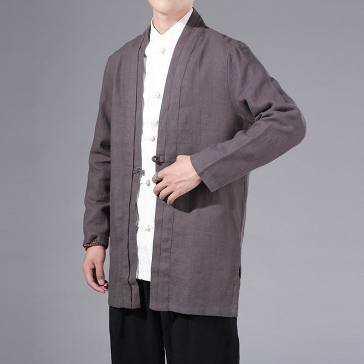 Giacca kimono da uomo a maniche lunghe in cotone e lino, con motivo semplice e aperto sul davanti, motivo Buddha Stones - image 33