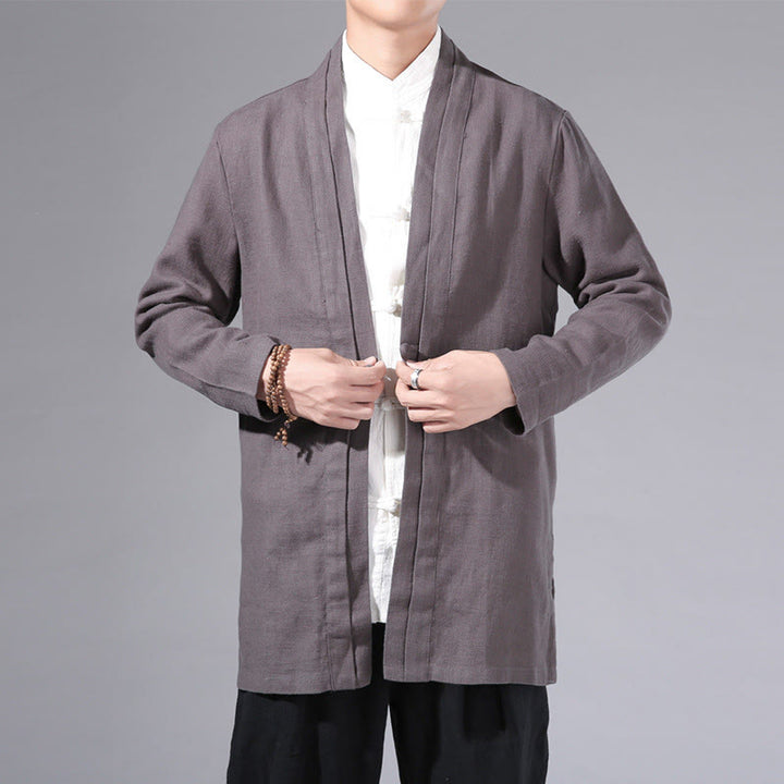 Giacca kimono da uomo a maniche lunghe in cotone e lino, con motivo semplice e aperto sul davanti, motivo Buddha Stones - Grigio scuro - US/UK/AU42, EU52 (3XL) - image 29