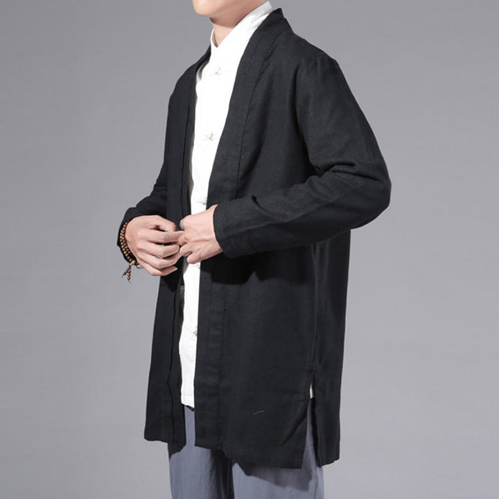 Giacca kimono da uomo a maniche lunghe in cotone e lino, con motivo semplice e aperto sul davanti, motivo Buddha Stones - image 14