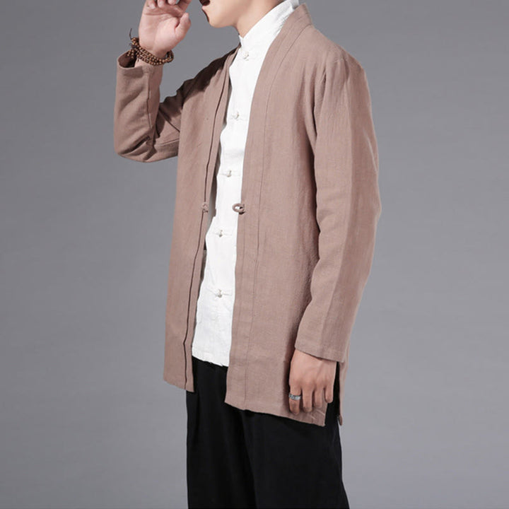 Giacca kimono da uomo a maniche lunghe in cotone e lino, con motivo semplice e aperto sul davanti, motivo Buddha Stones - image 21