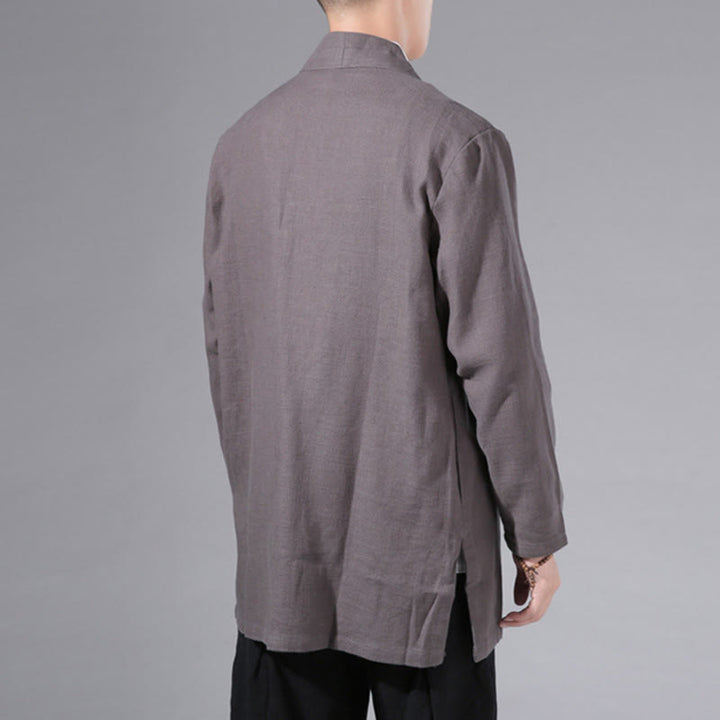 Giacca kimono da uomo a maniche lunghe in cotone e lino, con motivo semplice e aperto sul davanti, motivo Buddha Stones - image 35