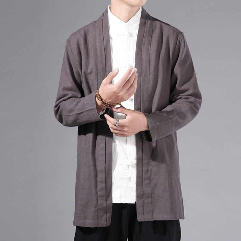 Giacca kimono da uomo a maniche lunghe in cotone e lino, con motivo semplice e aperto sul davanti, motivo Buddha Stones - image 31