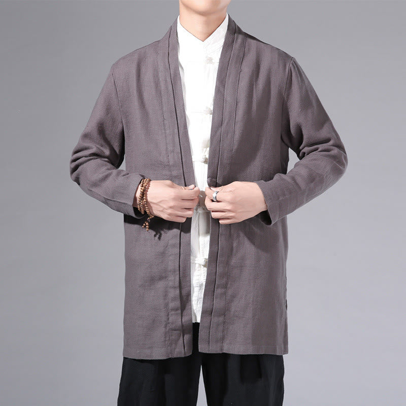 Giacca kimono da uomo a maniche lunghe in cotone e lino, con motivo semplice e aperto sul davanti, motivo Buddha Stones - Grigio scuro - US/UK/AU42, EU52 (3XL) - image 28