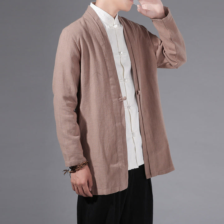 Giacca kimono da uomo a maniche lunghe in cotone e lino, con motivo semplice e aperto sul davanti, motivo Buddha Stones - Grano - US/UK/AU42, EU52 (3XL) - image 21