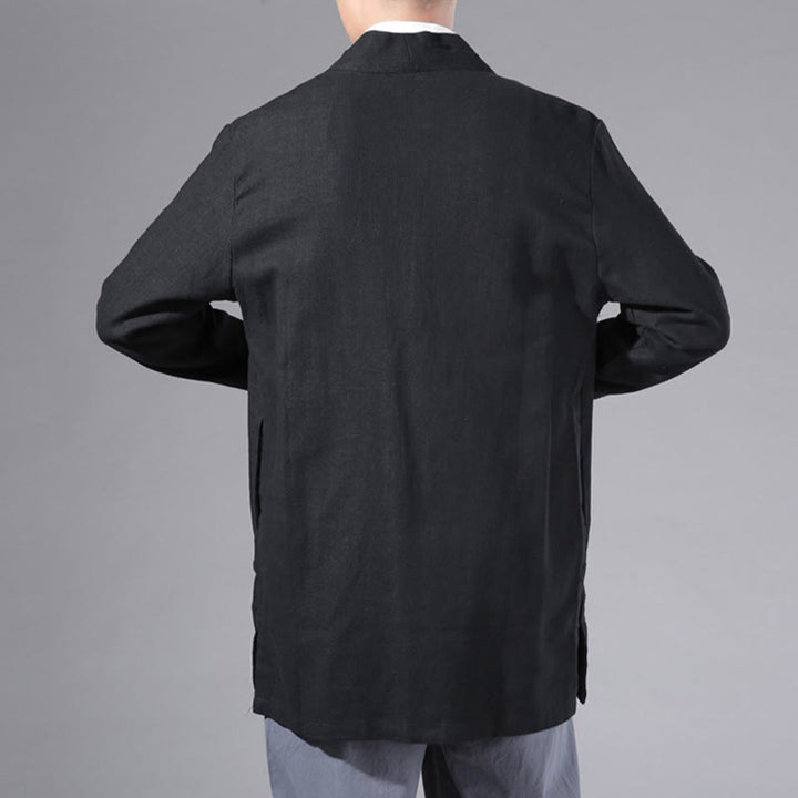 Giacca kimono da uomo a maniche lunghe in cotone e lino, con motivo semplice e aperto sul davanti, motivo Buddha Stones - image 15