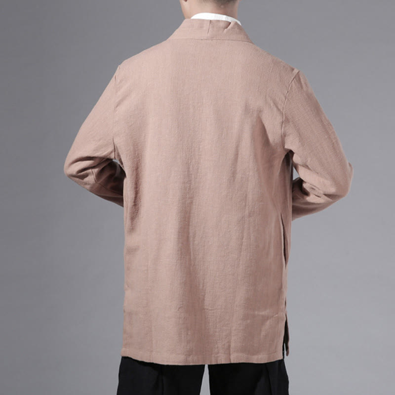 Giacca kimono da uomo a maniche lunghe in cotone e lino, con motivo semplice e aperto sul davanti, motivo Buddha Stones - image 24