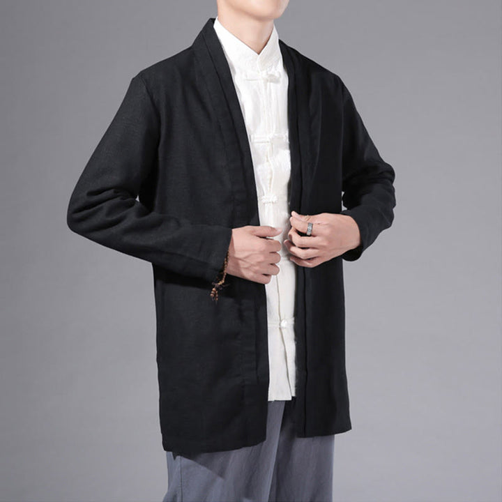 Giacca kimono da uomo a maniche lunghe in cotone e lino, con motivo semplice e aperto sul davanti, motivo Buddha Stones - image 16