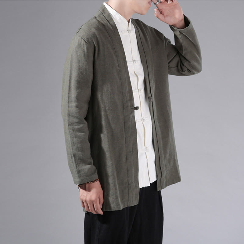 Giacca kimono da uomo a maniche lunghe in cotone e lino, con motivo semplice e aperto sul davanti, motivo Buddha Stones - image 2