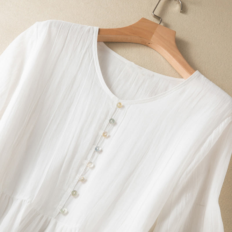 Abito midi estivo in cotone con scollo a V e maniche corte, motivo Buddha Stones - image 31