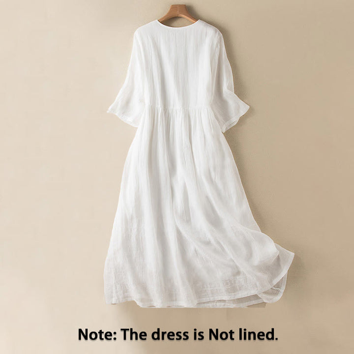 Abito midi estivo in cotone con scollo a V e maniche corte, motivo Buddha Stones - image 17