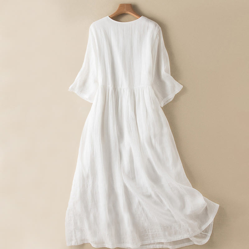 Abito midi estivo in cotone con scollo a V e maniche corte, motivo Buddha Stones - image 23