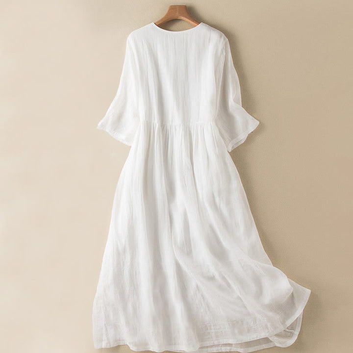 Abito midi estivo in cotone con scollo a V e maniche corte, motivo Buddha Stones - image 23