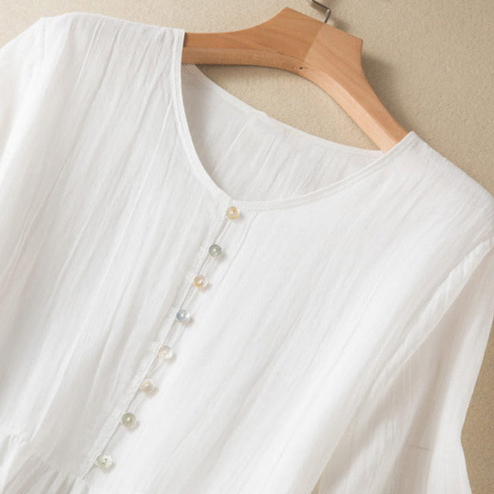 Abito midi estivo in cotone con scollo a V e maniche corte, motivo Buddha Stones - image 18