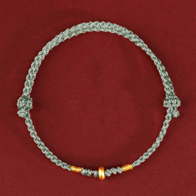 Buddha Stones 999 Oro Piccole Perline della Fortuna Corda Protezione Fortuna Braccialetto Intrecciato Cavigliera - Cavigliera in oro 999 (circonferenza 19-23 cm) - Corda verde chiaro - image 10