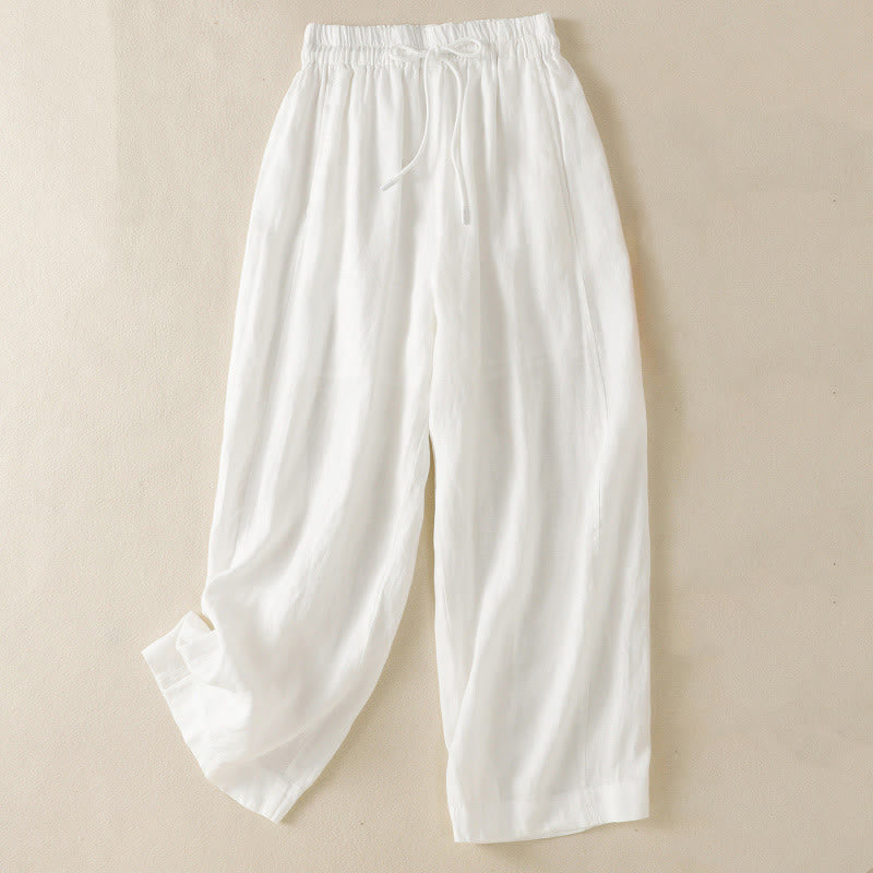 Pantaloni larghi da donna in cotone e lino con coulisse, modello Buddha Stones Commute, modello semplice, con tasche - Bianco - US8-10, UK/AU12-14, EU40-42 (2XL) - image 29