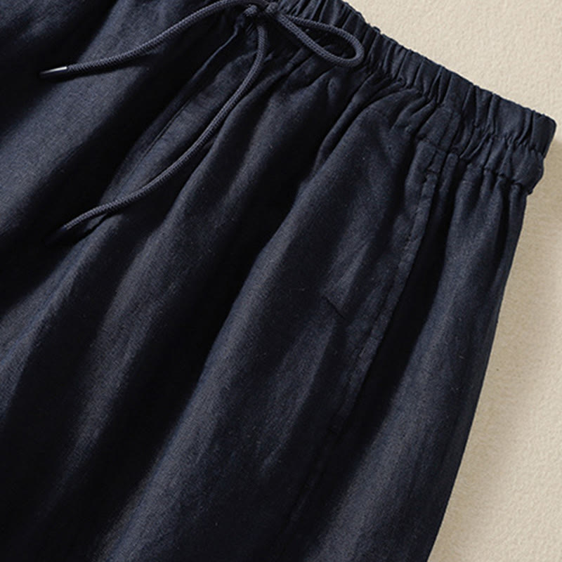 Pantaloni larghi da donna in cotone e lino con coulisse, modello Buddha Stones Commute, modello semplice, con tasche - image 17