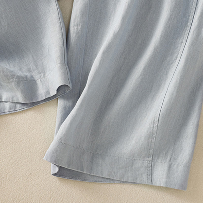 Pantaloni larghi da donna in cotone e lino con coulisse, modello Buddha Stones Commute, modello semplice, con tasche - image 5