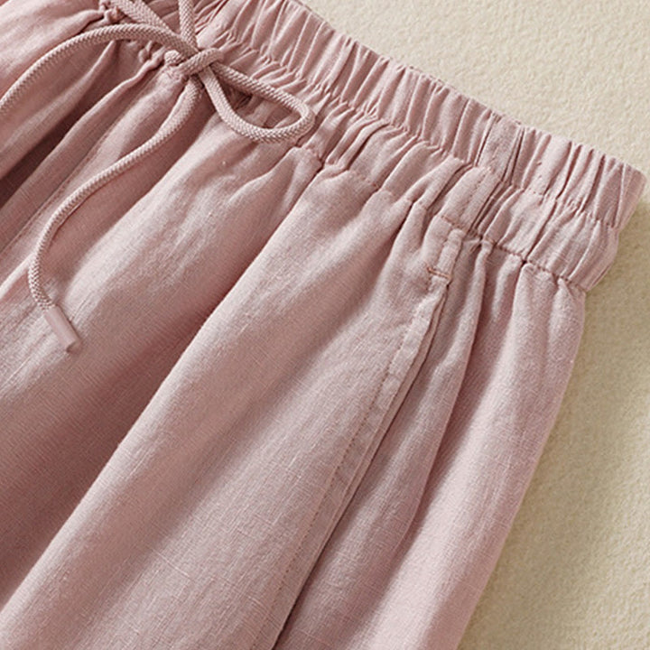 Pantaloni larghi da donna in cotone e lino con coulisse, modello Buddha Stones Commute, modello semplice, con tasche - image 22