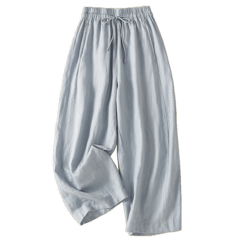 Pantaloni larghi da donna in cotone e lino con coulisse, modello Buddha Stones Commute, modello semplice, con tasche - image 7