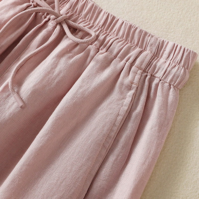 Pantaloni larghi da donna in cotone e lino con coulisse, modello Buddha Stones Commute, modello semplice, con tasche - image 23
