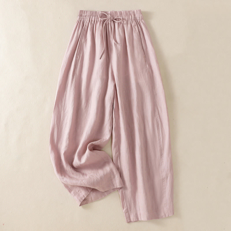 Pantaloni larghi da donna in cotone e lino con coulisse, modello Buddha Stones Commute, modello semplice, con tasche - Rosa chiaro - US8-10, UK/AU12-14, EU40-42 (2XL) - image 19
