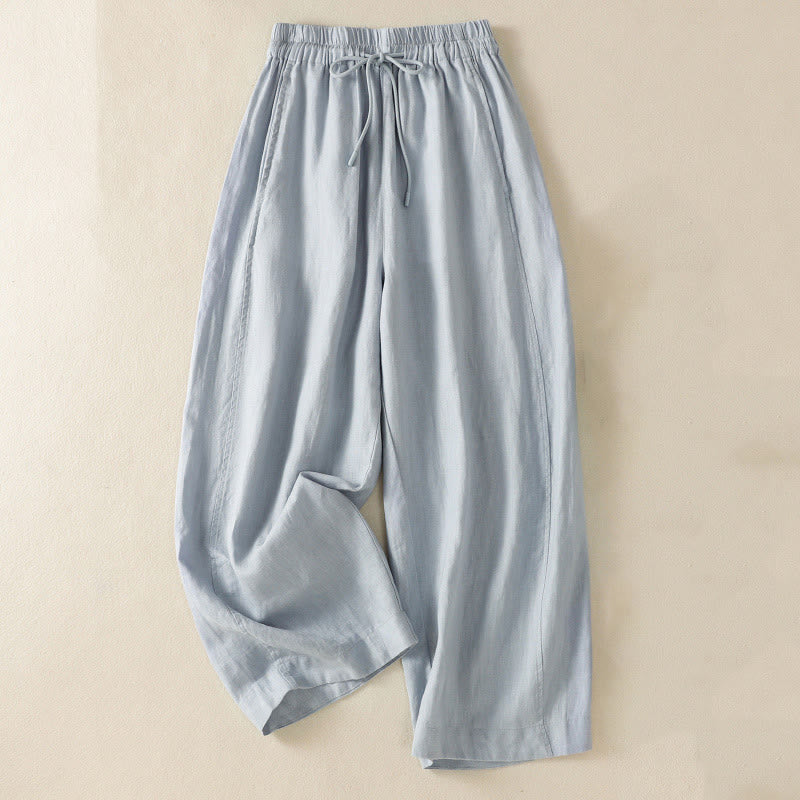 Pantaloni larghi da donna in cotone e lino con coulisse, modello Buddha Stones Commute, modello semplice, con tasche - BluAcciaioChiaro - US8-10, UK/AU12-14, EU40-42 (2XL) - image 1