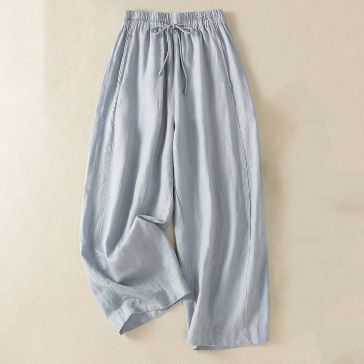 Pantaloni larghi da donna in cotone e lino con coulisse, modello Buddha Stones Commute, modello semplice, con tasche - BluAcciaioChiaro - US8-10, UK/AU12-14, EU40-42 (2XL) - image 1