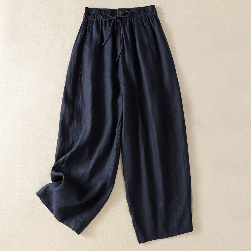 Pantaloni larghi da donna in cotone e lino con coulisse, modello Buddha Stones Commute, modello semplice, con tasche - Blu notte - US8-10, UK/AU12-14, EU40-42 (2XL) - image 14