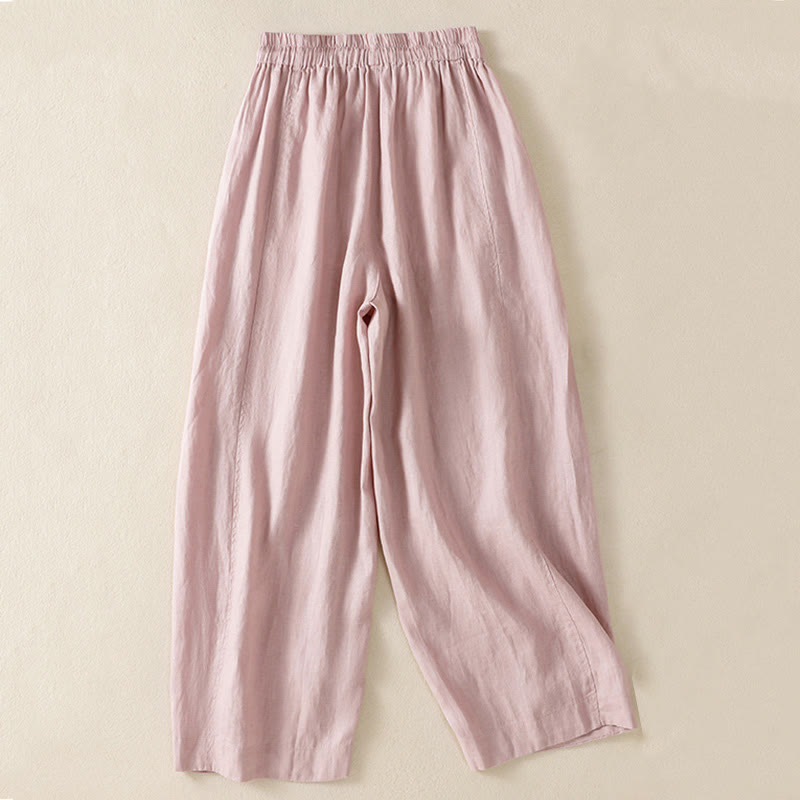 Pantaloni larghi da donna in cotone e lino con coulisse, modello Buddha Stones Commute, modello semplice, con tasche - image 20