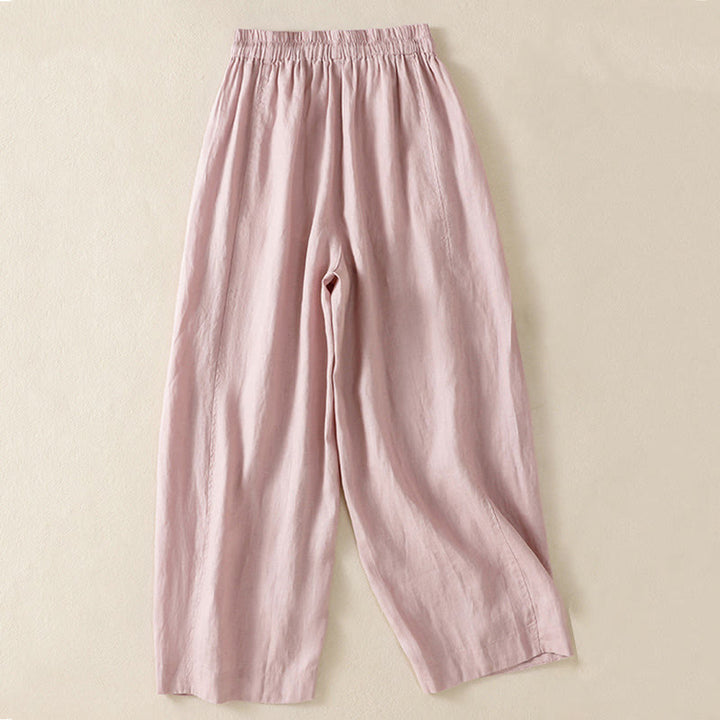 Pantaloni larghi da donna in cotone e lino con coulisse, modello Buddha Stones Commute, modello semplice, con tasche - image 20