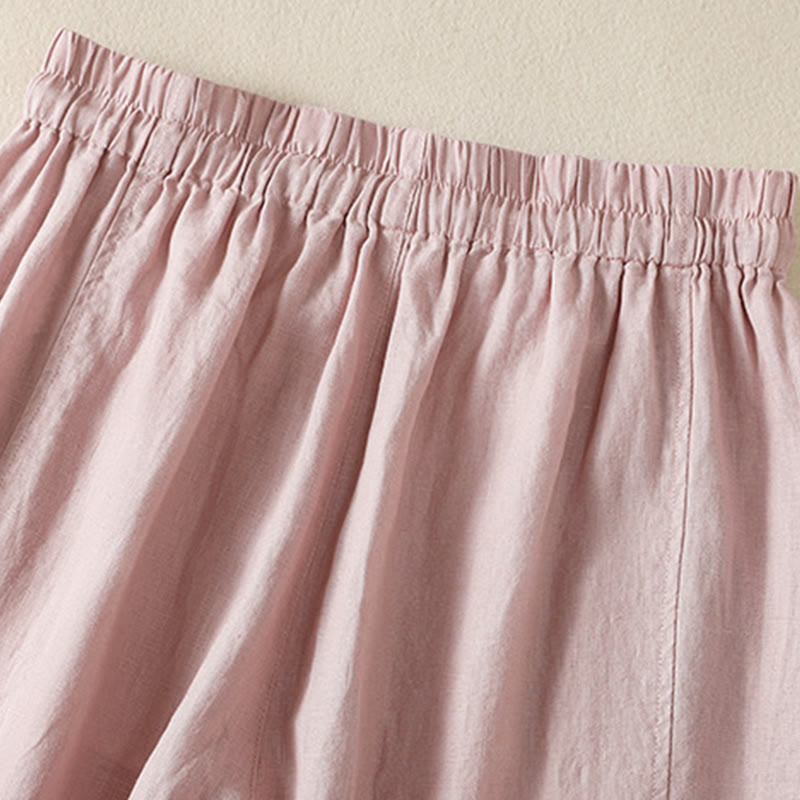 Pantaloni larghi da donna in cotone e lino con coulisse, modello Buddha Stones Commute, modello semplice, con tasche - image 24