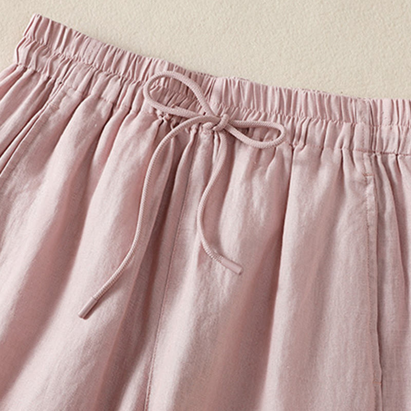Pantaloni larghi da donna in cotone e lino con coulisse, modello Buddha Stones Commute, modello semplice, con tasche - image 22