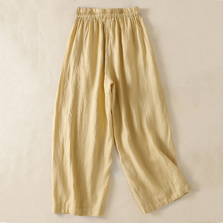 Pantaloni larghi da donna in cotone e lino con coulisse, modello Buddha Stones Commute, modello semplice, con tasche - image 9
