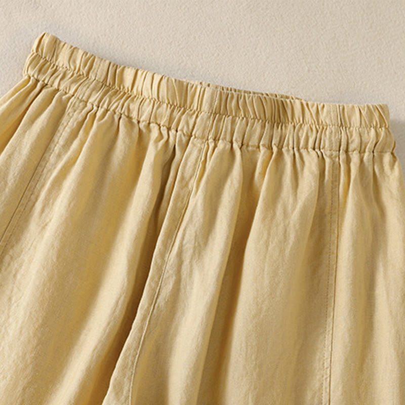 Pantaloni larghi da donna in cotone e lino con coulisse, modello Buddha Stones Commute, modello semplice, con tasche - image 12