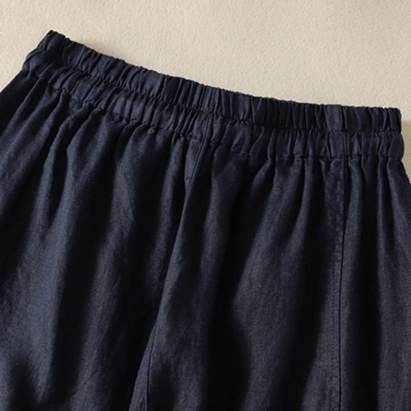 Pantaloni larghi da donna in cotone e lino con coulisse, modello Buddha Stones Commute, modello semplice, con tasche - image 18