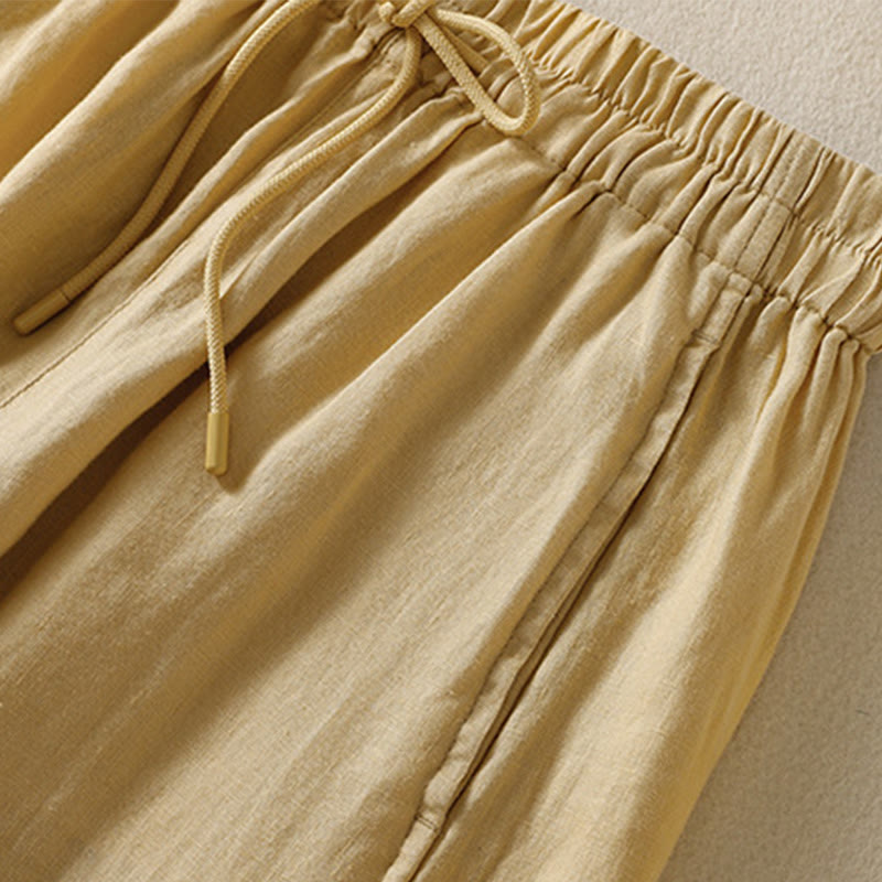 Pantaloni larghi da donna in cotone e lino con coulisse, modello Buddha Stones Commute, modello semplice, con tasche - image 10