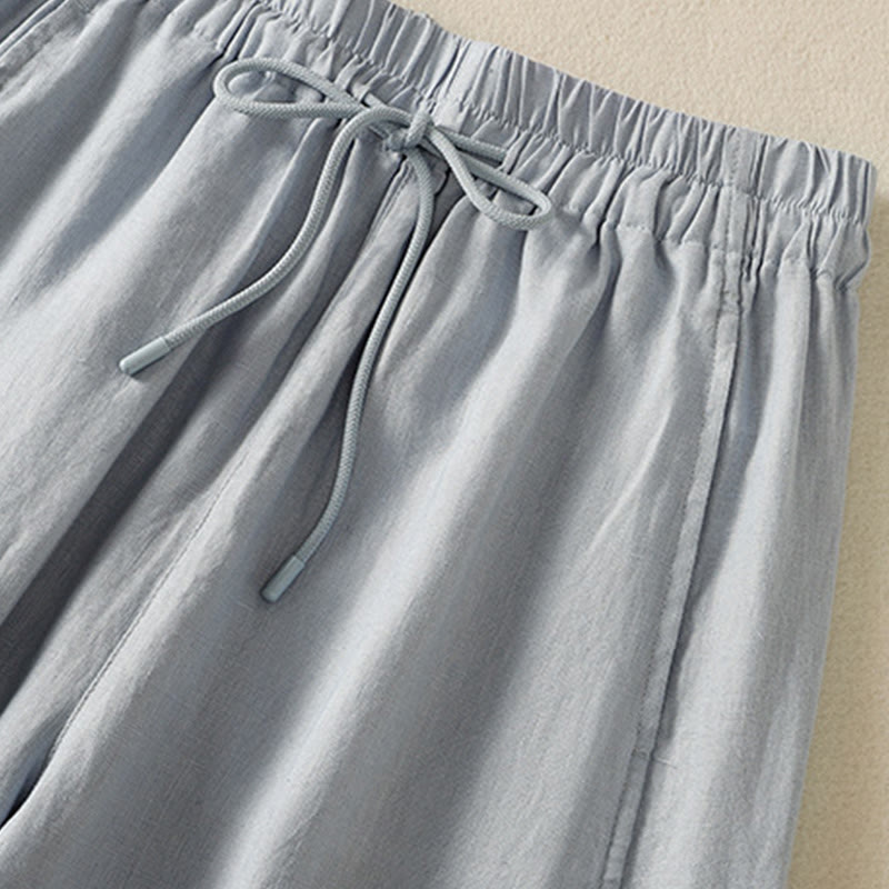 Pantaloni larghi da donna in cotone e lino con coulisse, modello Buddha Stones Commute, modello semplice, con tasche - image 3