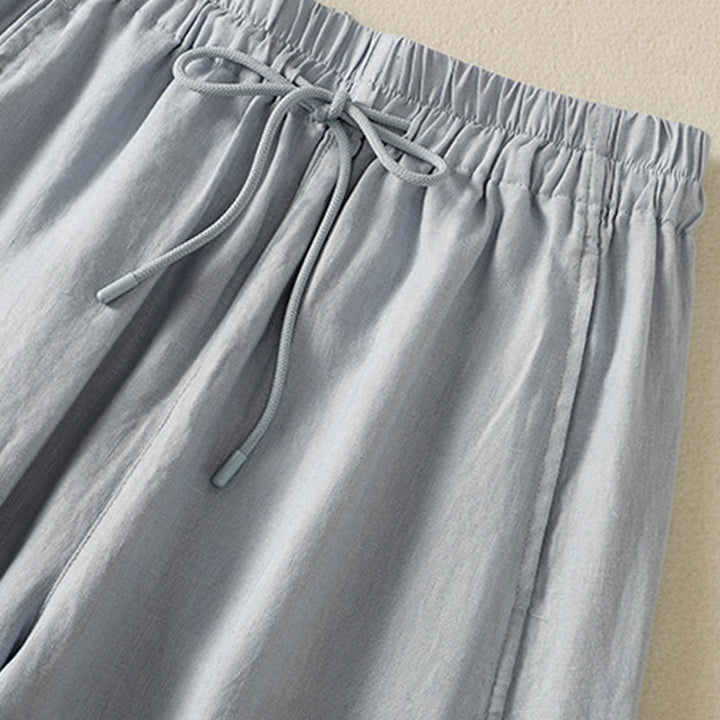 Pantaloni larghi da donna in cotone e lino con coulisse, modello Buddha Stones Commute, modello semplice, con tasche - image 3