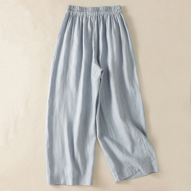 Pantaloni larghi da donna in cotone e lino con coulisse, modello Buddha Stones Commute, modello semplice, con tasche - image 2