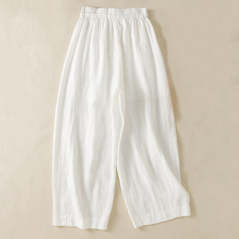 Pantaloni larghi da donna in cotone e lino con coulisse, modello Buddha Stones Commute, modello semplice, con tasche - image 30