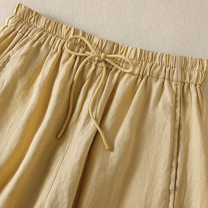 Pantaloni larghi da donna in cotone e lino con coulisse, modello Buddha Stones Commute, modello semplice, con tasche - image 9