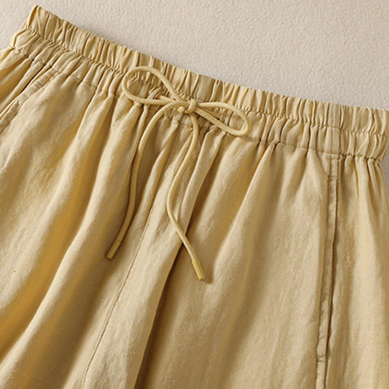 Pantaloni larghi da donna in cotone e lino con coulisse, modello Buddha Stones Commute, modello semplice, con tasche - image 10