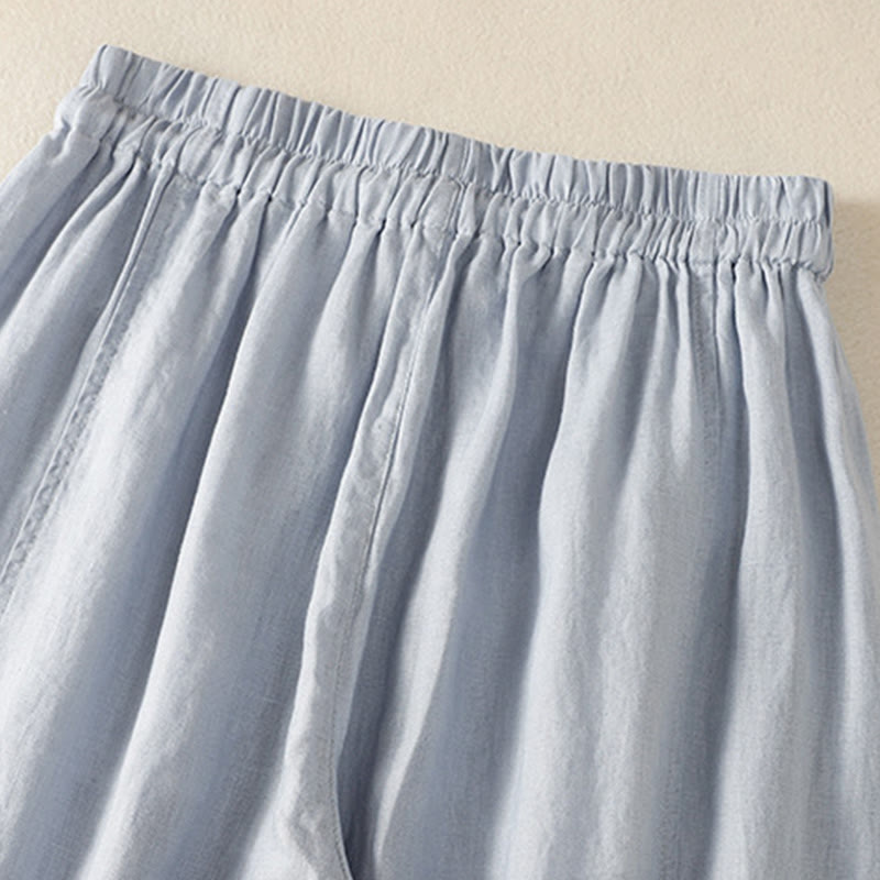 Pantaloni larghi da donna in cotone e lino con coulisse, modello Buddha Stones Commute, modello semplice, con tasche - image 4