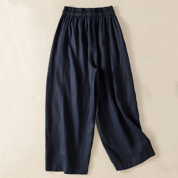 Pantaloni larghi da donna in cotone e lino con coulisse, modello Buddha Stones Commute, modello semplice, con tasche - image 15