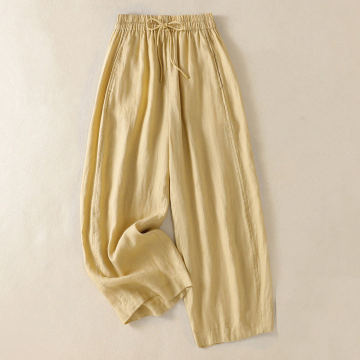 Pantaloni larghi da donna in cotone e lino con coulisse, modello Buddha Stones Commute, modello semplice, con tasche - Cachi - US8-10, UK/AU12-14, EU40-42 (2XL) - image 8