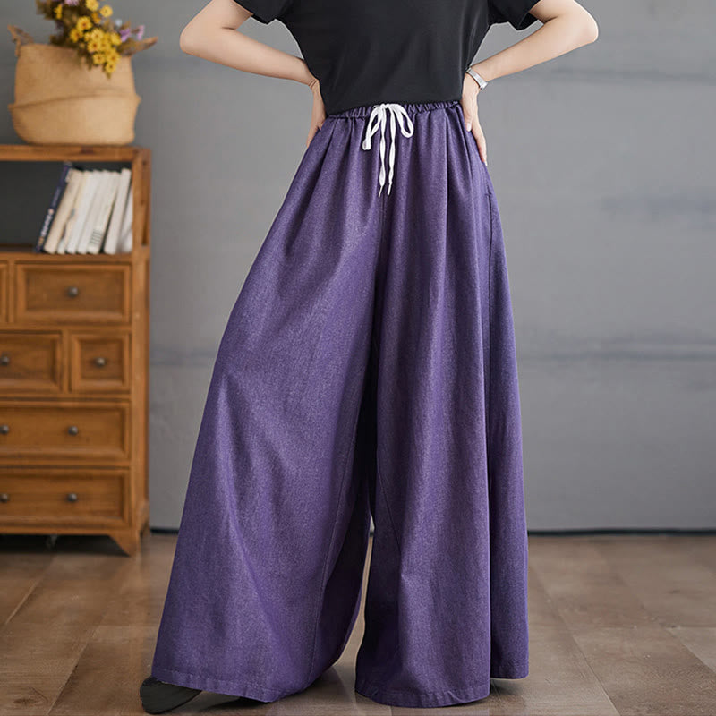 Pantaloni larghi da donna in cotone con apertura a fessura e tasche, stile retrò Buddha Stones - image 2