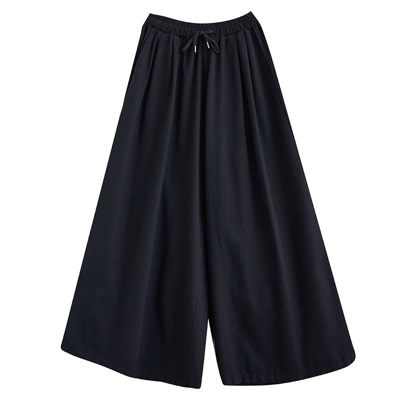 Pantaloni larghi da donna in cotone con apertura a fessura e tasche, stile retrò Buddha Stones - image 22