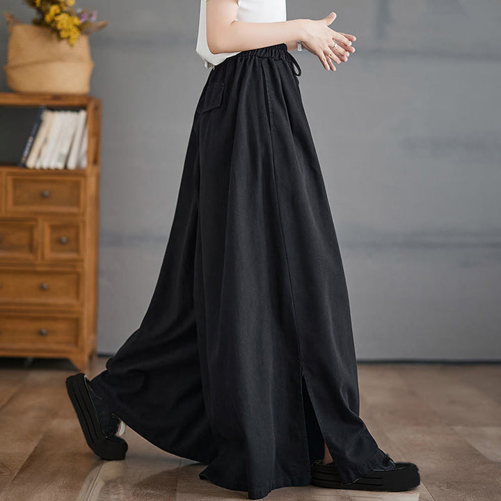 Pantaloni larghi da donna in cotone con apertura a fessura e tasche, stile retrò Buddha Stones - Nero - US12, UK/AU16, EU44 (3XL) - image 11
