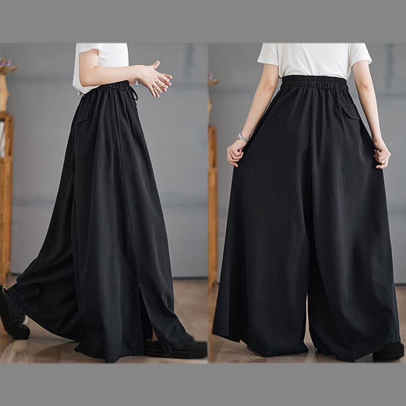 Pantaloni larghi da donna in cotone con apertura a fessura e tasche, stile retrò Buddha Stones - image 20